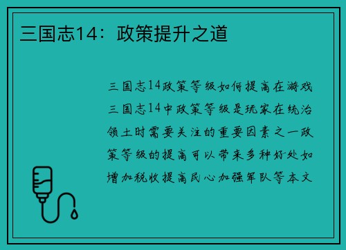 三国志14：政策提升之道