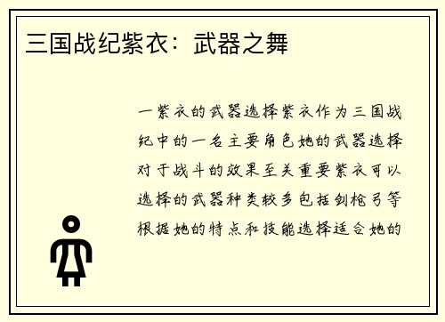 三国战纪紫衣：武器之舞